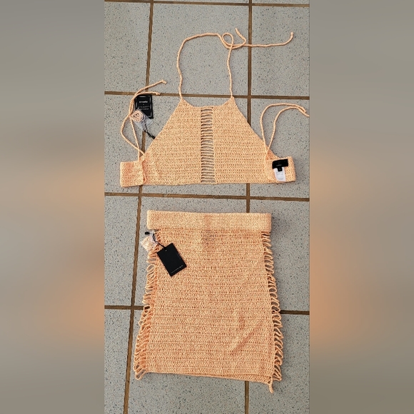Michael Costello x REVOLVE Chiara Hand Crochet set Tangerine - Picture 4 of 6